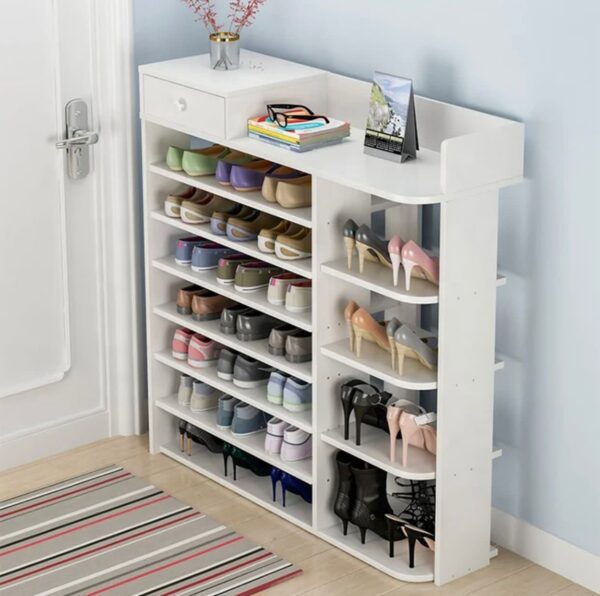 Range Chaussures élégant avec tiroir et étagères latérales